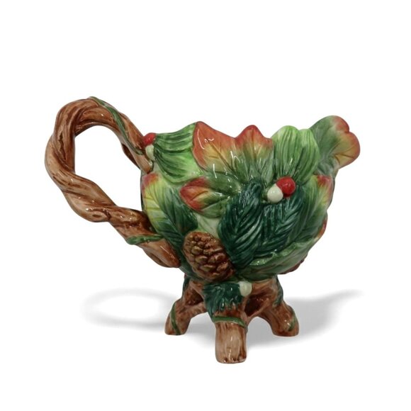 FITZ and FLOYD Christmas Lodge Pitcher Creamer With Pinecone and Leaf Design - Picture 3 of 13